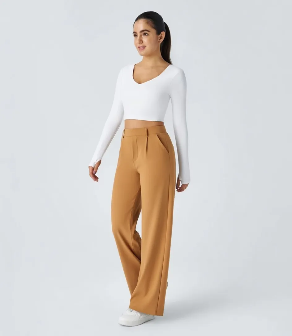 High-waist Pocket Straight-leg Work Pants