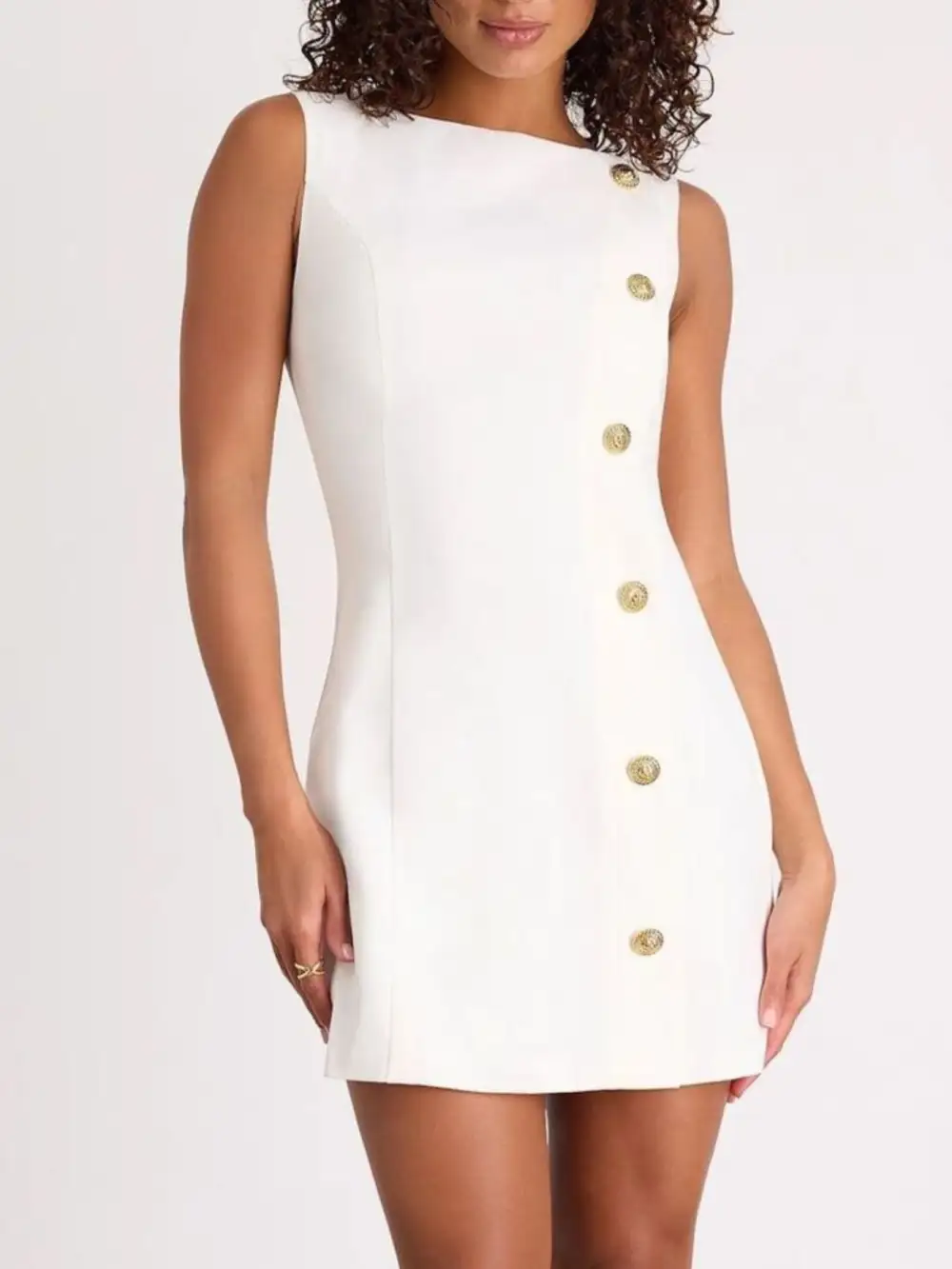Polished Detail Sleeveless Mini Dress