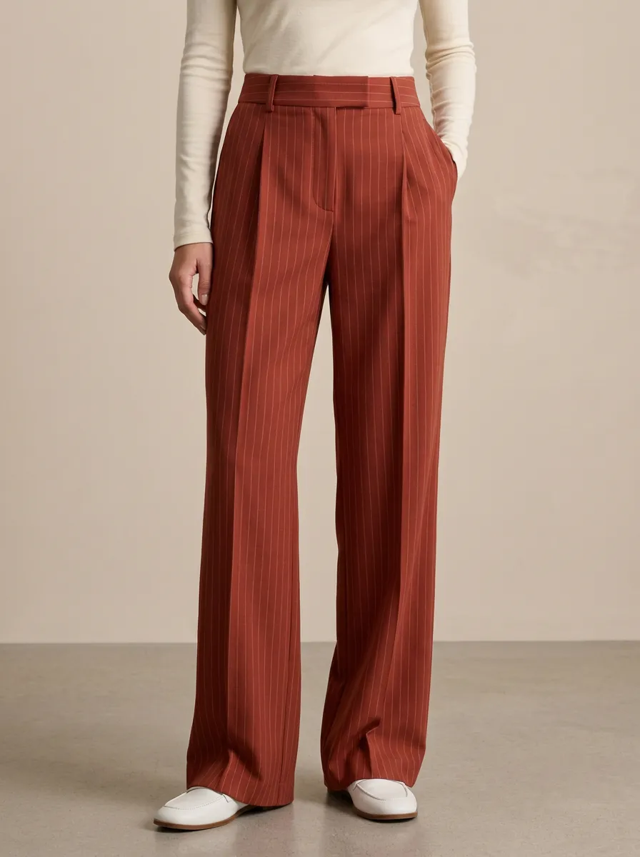 Clean-Line Wide-Leg Pinstripe Printed Women's Wide-Leg Pants