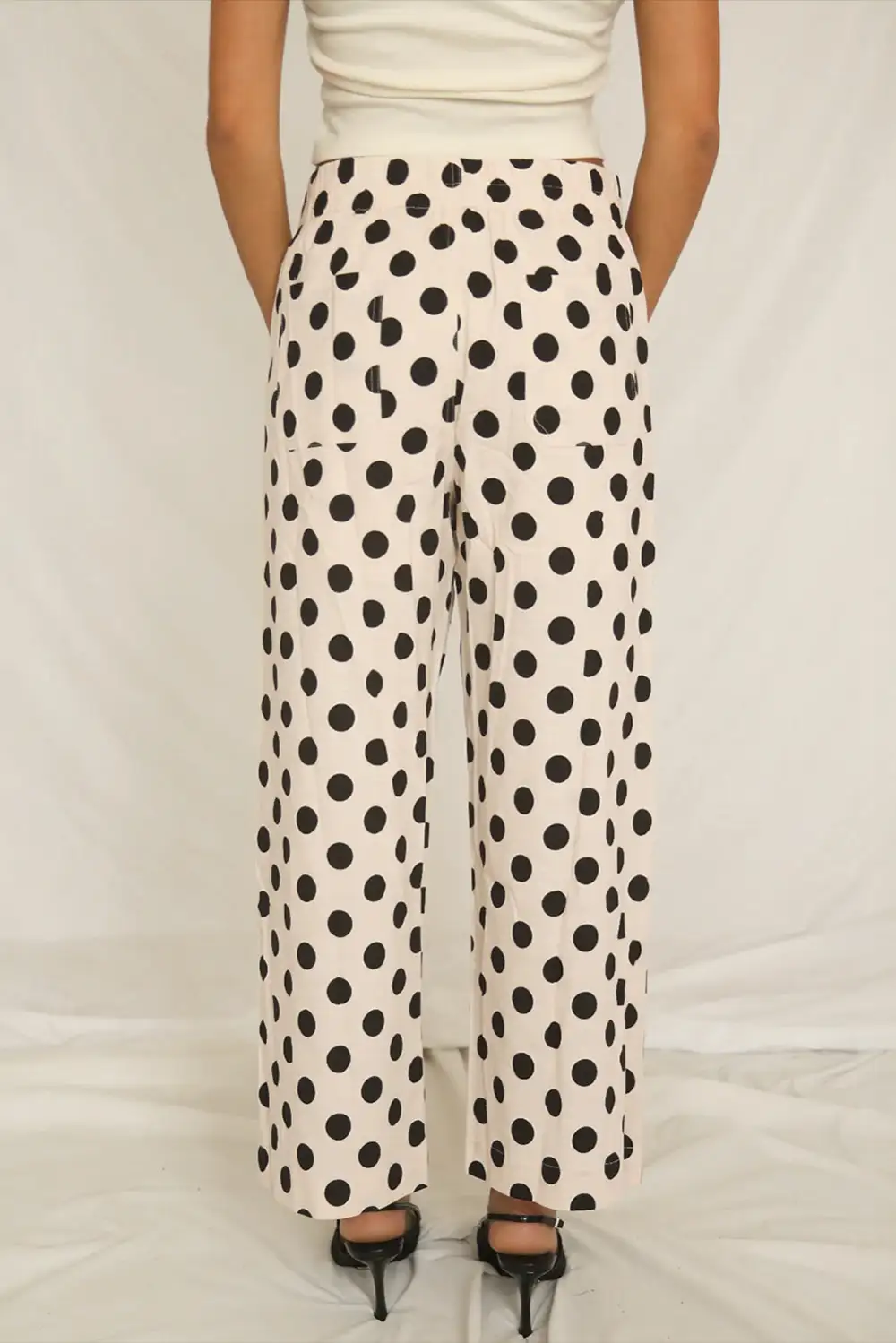 Polka Dot Print Patch Pocket Pocket Loose Pants