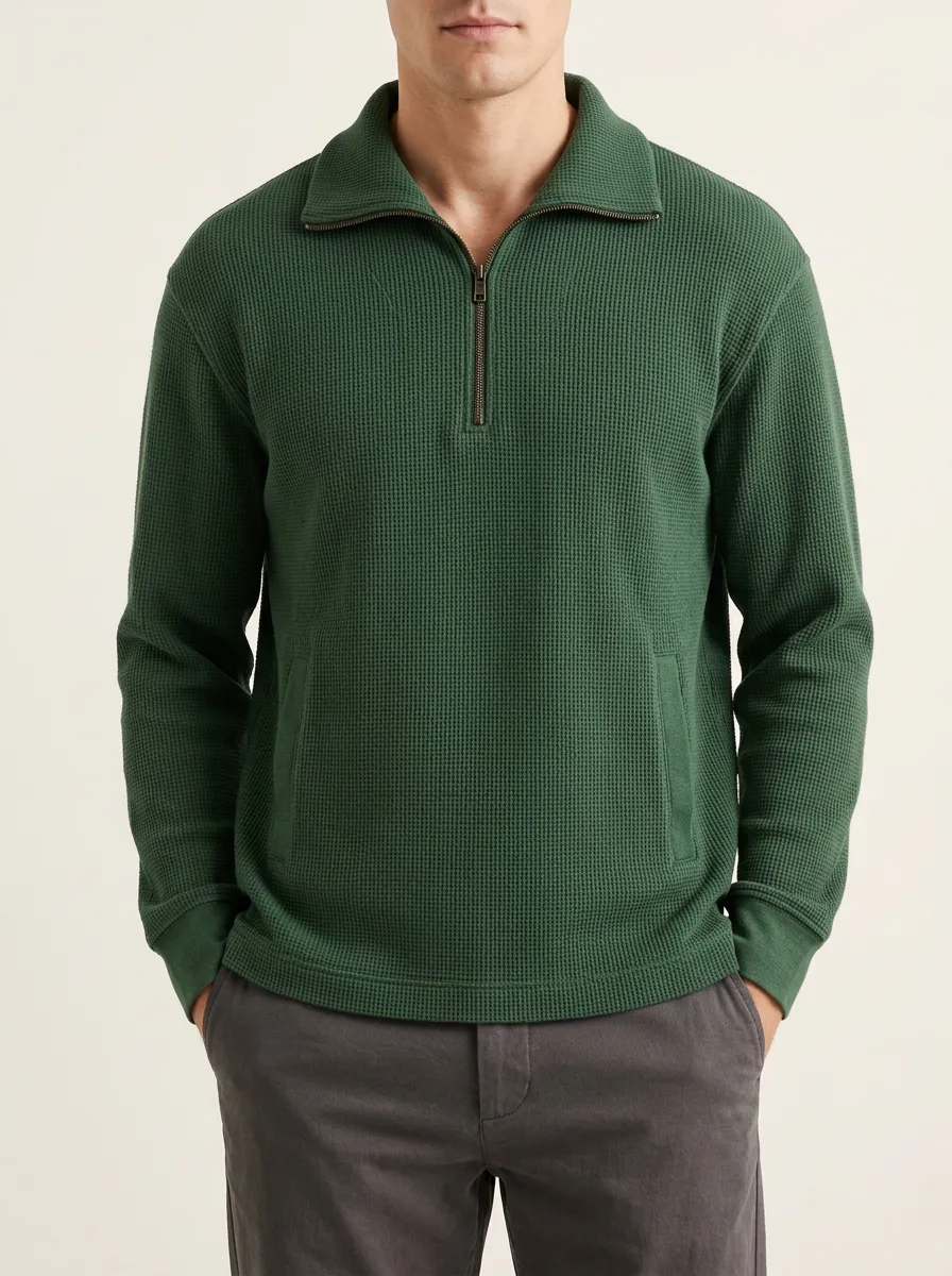 Casual Layers Quarter-Zip Waffle Knit Sweatshirt