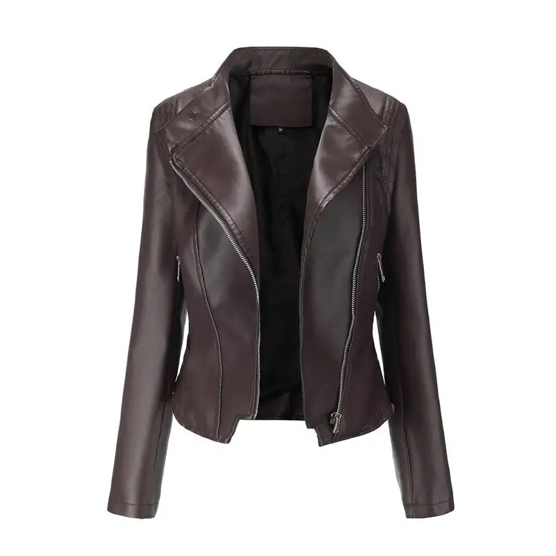 Relaxed Lapel Faux-Leather Leather Casual Outerwear Jacket