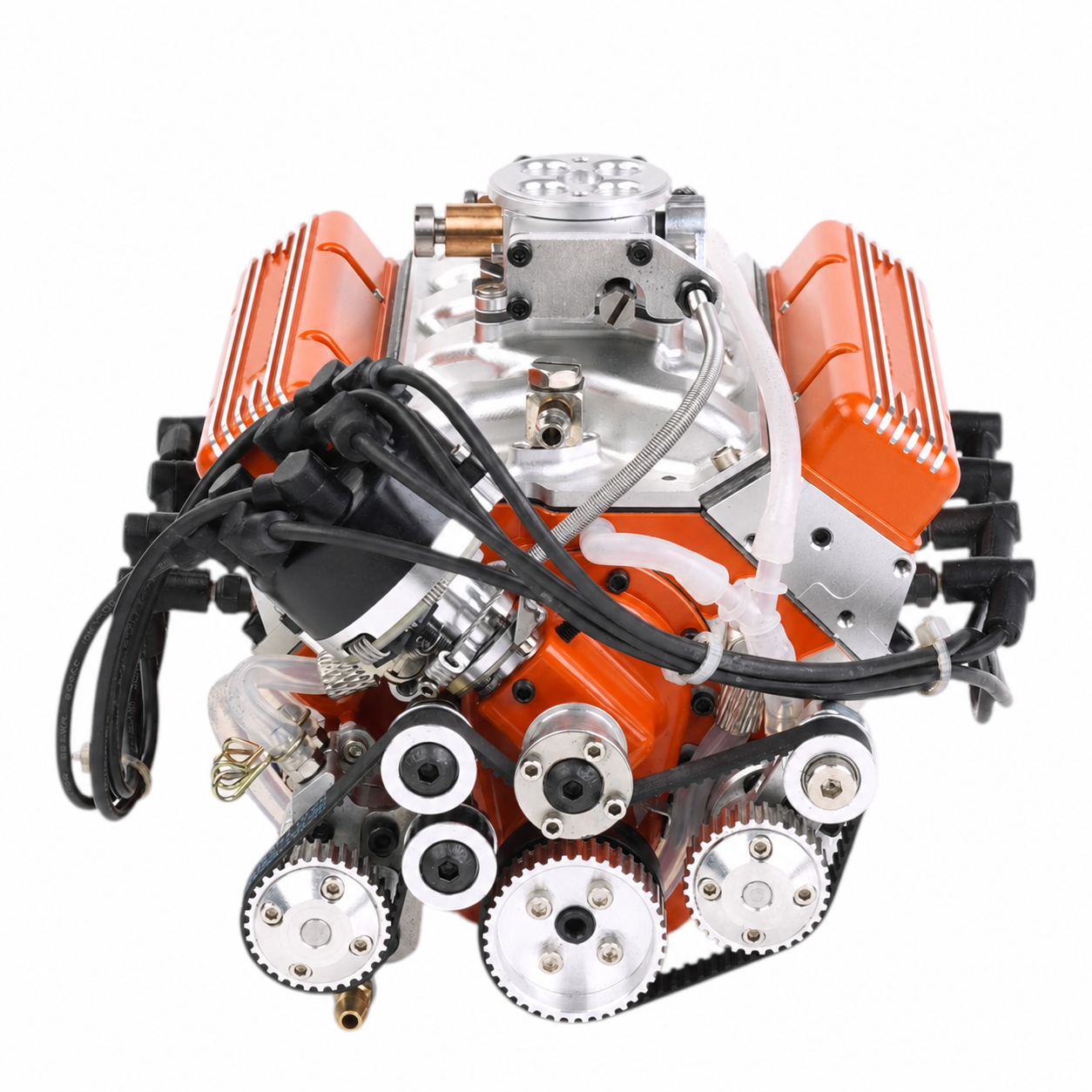 Drive-system close-up: gears, belt and guide components.