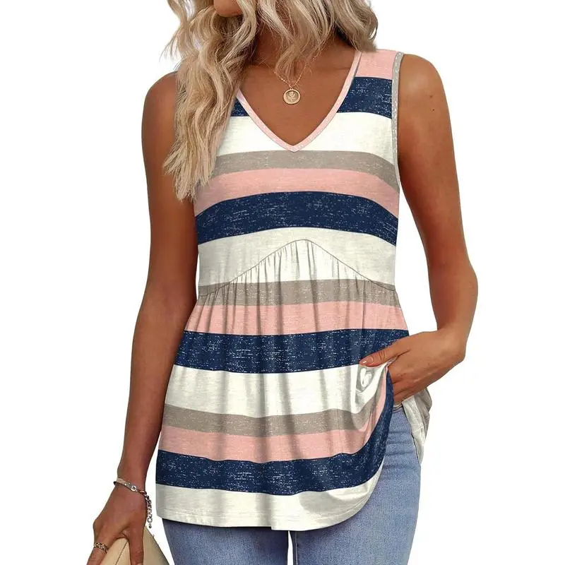 Womens Tank Tops 2025 Flowy Peplum Tops For Women Dressy Sleeveless V Neck Babydoll Tank Tops