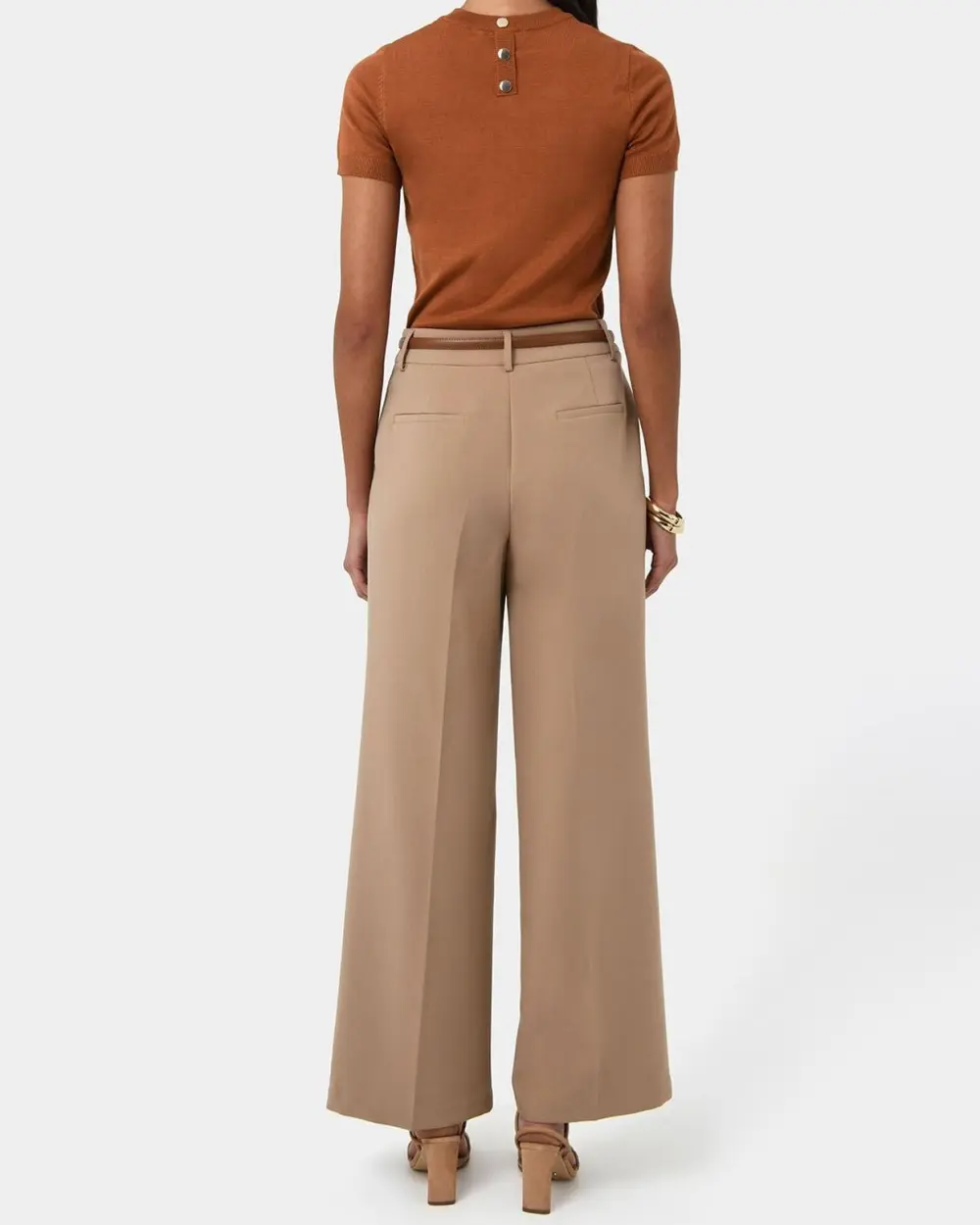 Straight Wide Leg Silhouette Pants -Warm Taupe