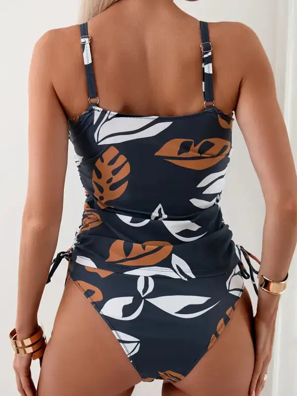 Palm Tropical Print Tankini Set For Beach Days