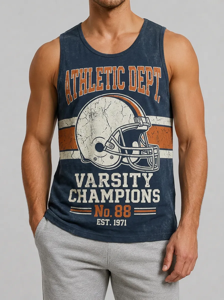 Men's Football Varsity Champion Helmet Printed Tank Top