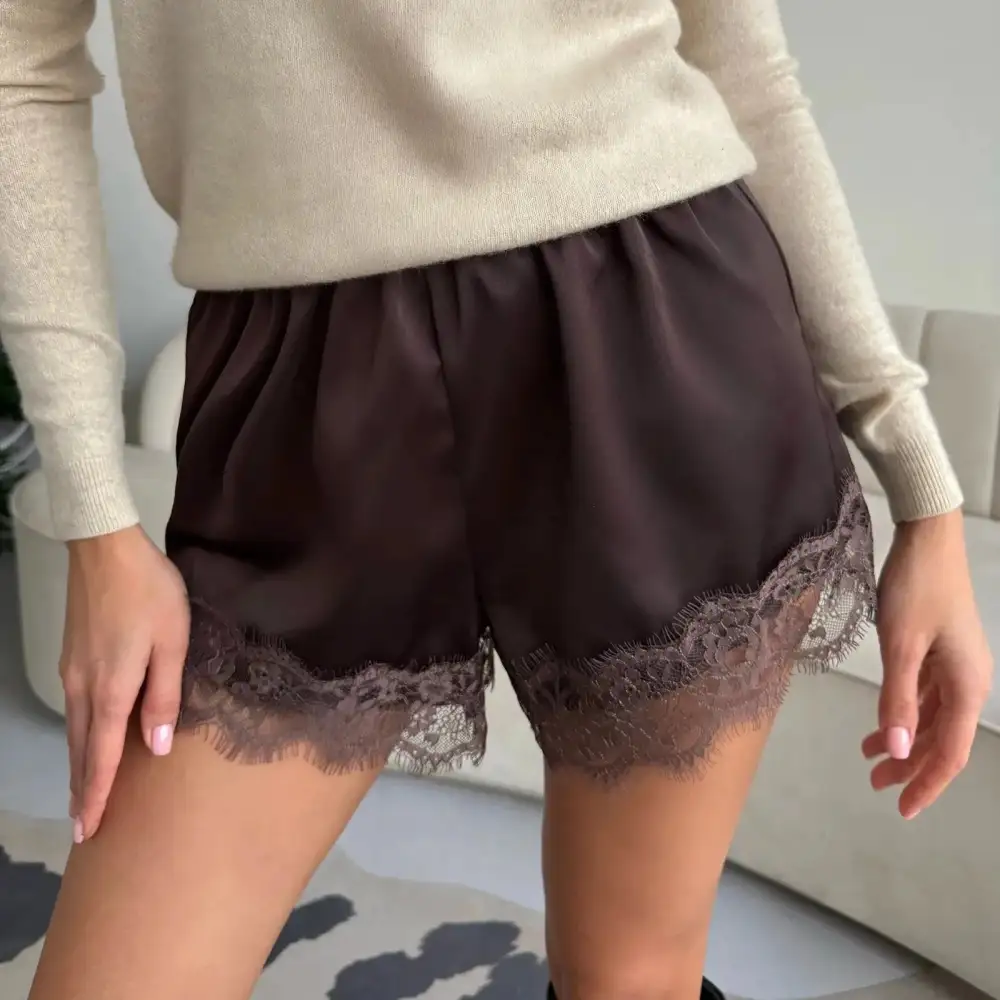 Minimal Lace Trim Satin Linen Blend Skirt