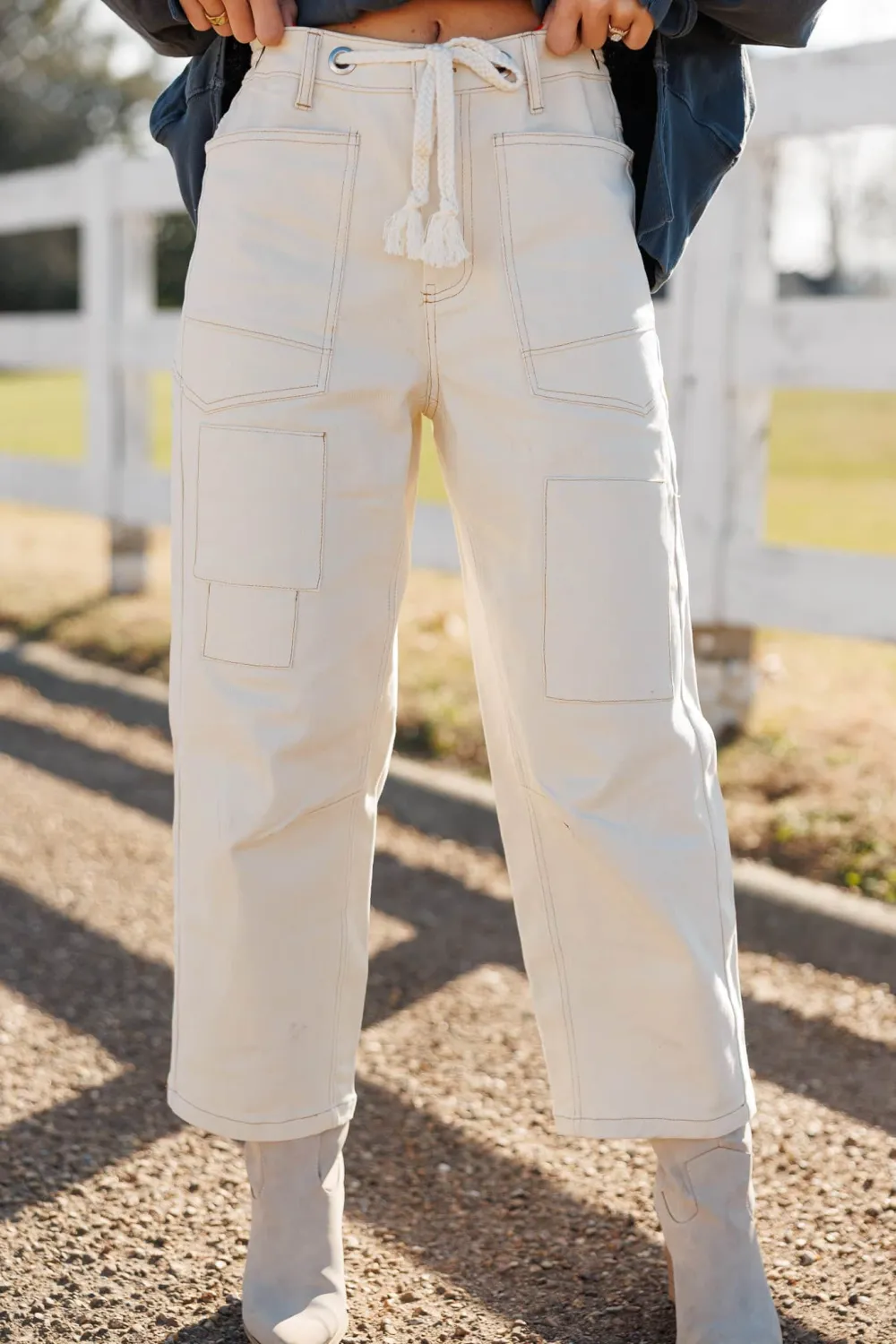 Barrel Patch-Pocket Pocket-Detail Tie-Waist Pants
