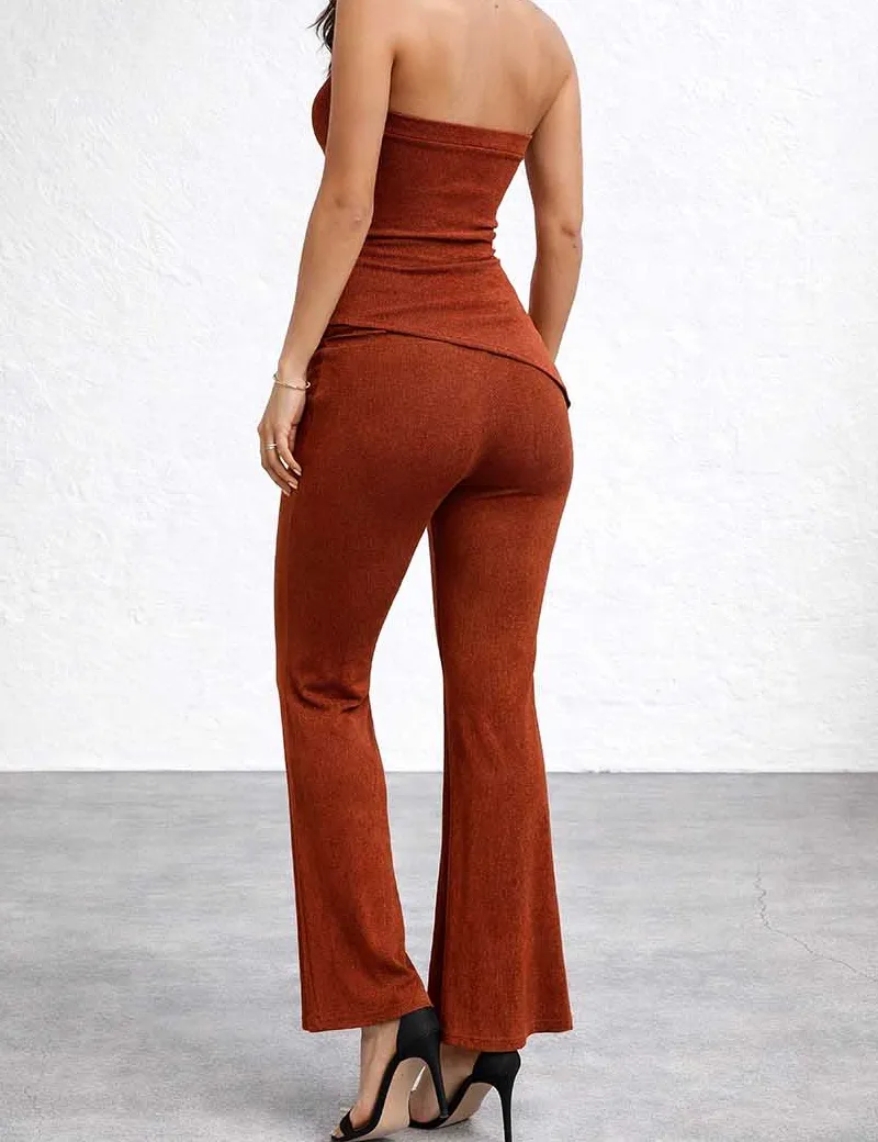 Chic Elastic Waist Flared Leg Metal Eyelet Pants
