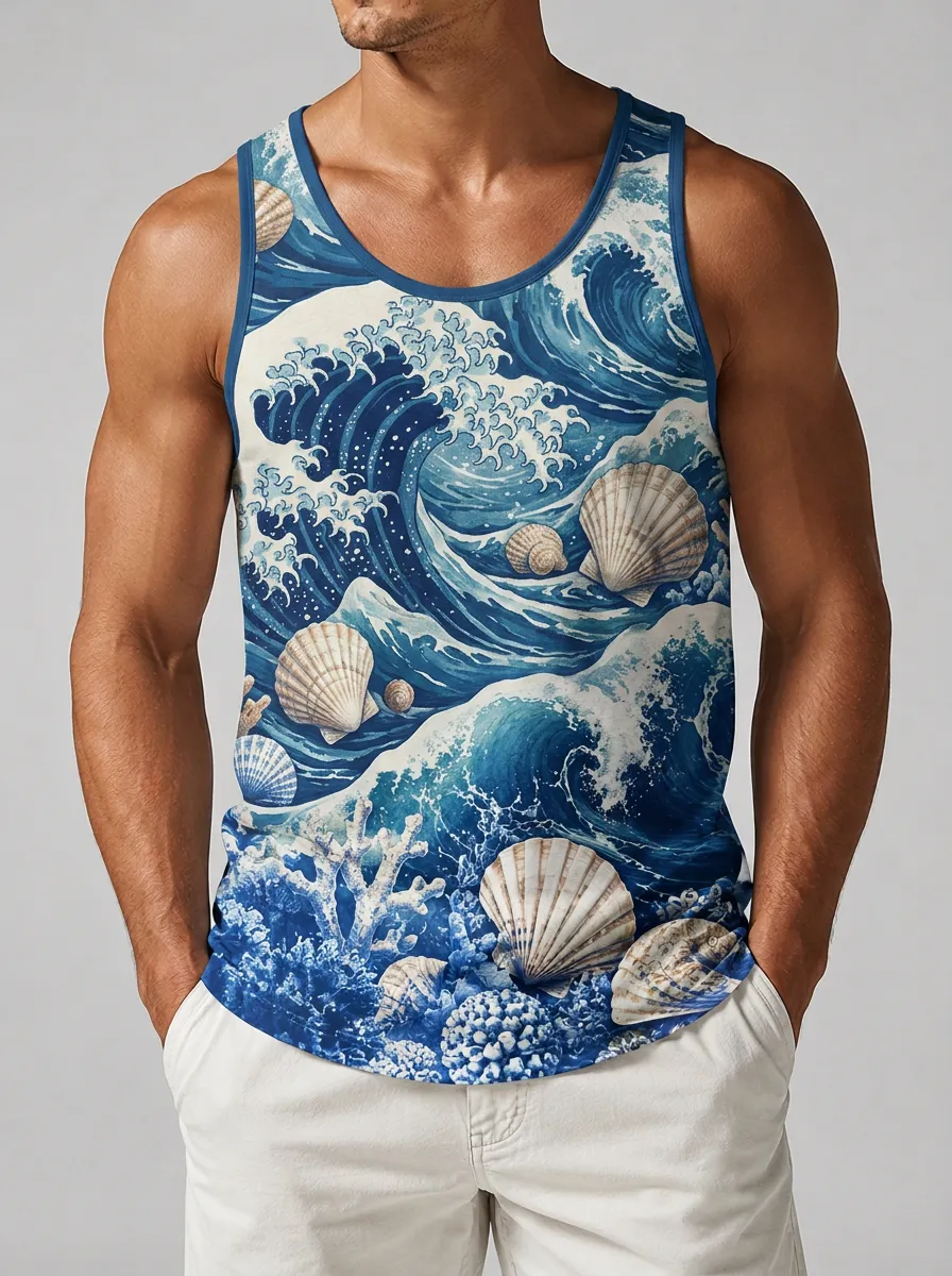 Men's All-Over Ocean Print Graphic Tank Top