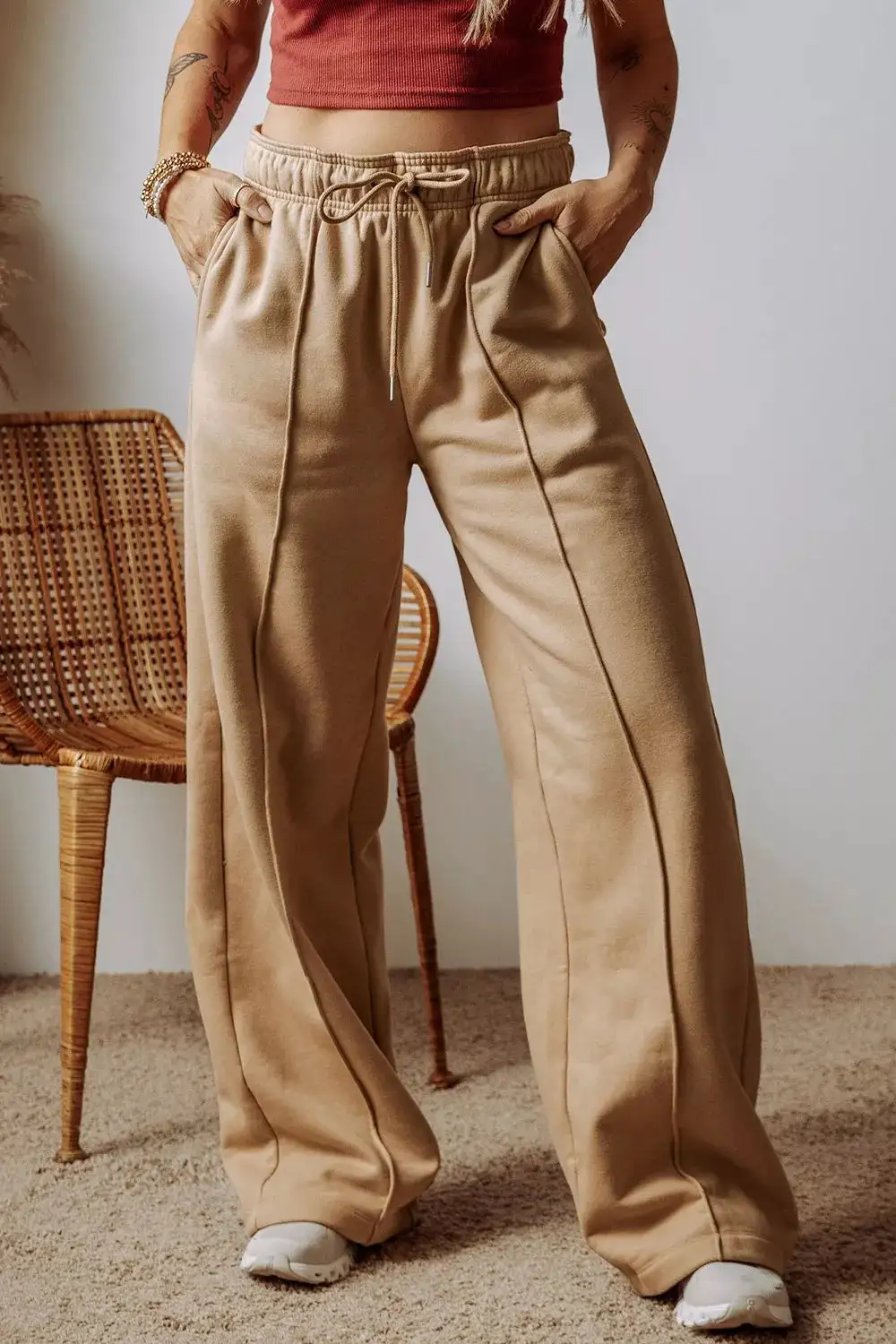 Easy Wear Sequin Wide Leg Drawstring Pocketed Pants