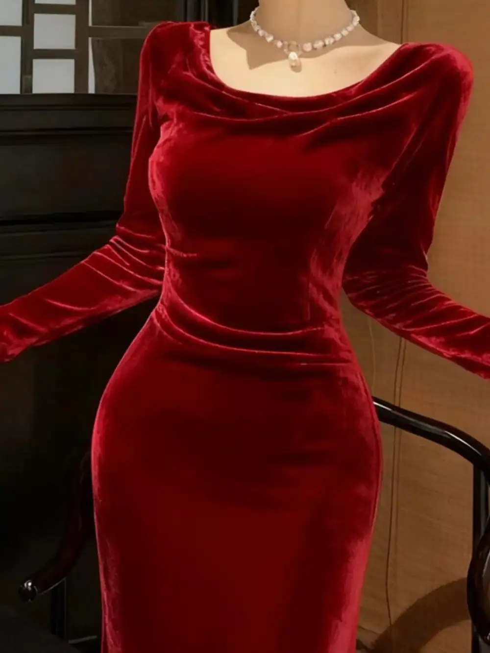 Velvet Long Sleeve Midi Dress
