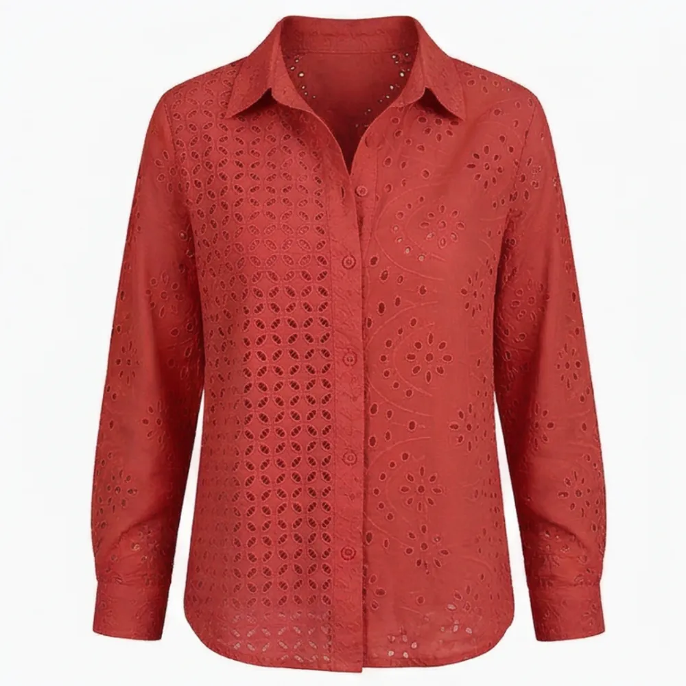Embroidered Eyelet Button Blouse