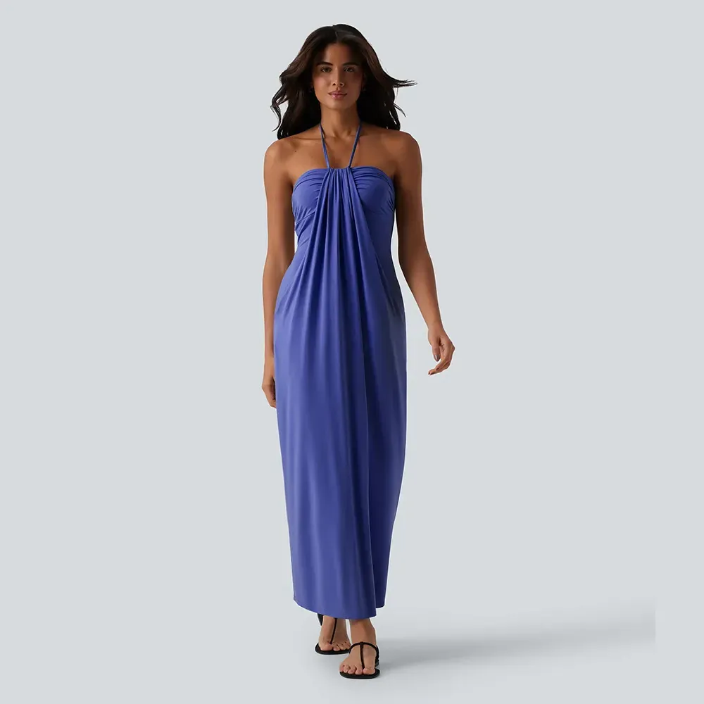 Halter Tie Back Maxi Dress with Pockets