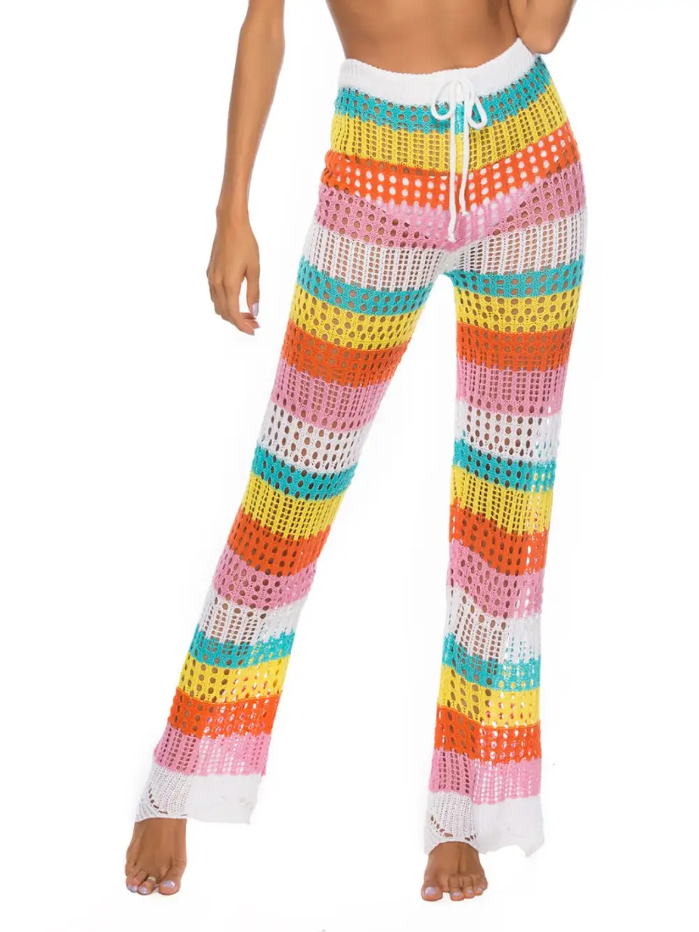 Panel Detail Contrast High Waist Pants Swimsuit