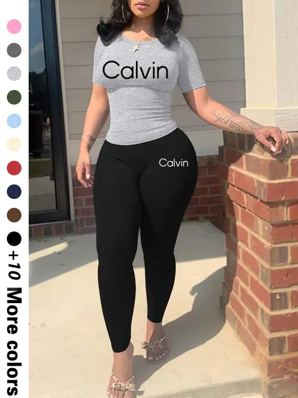 Calvin Letter Printing Women’s Casual Two-Piece Set Trendy Crop Top & Shorts | Lightweight Fabric | Effortless Summer Comfort