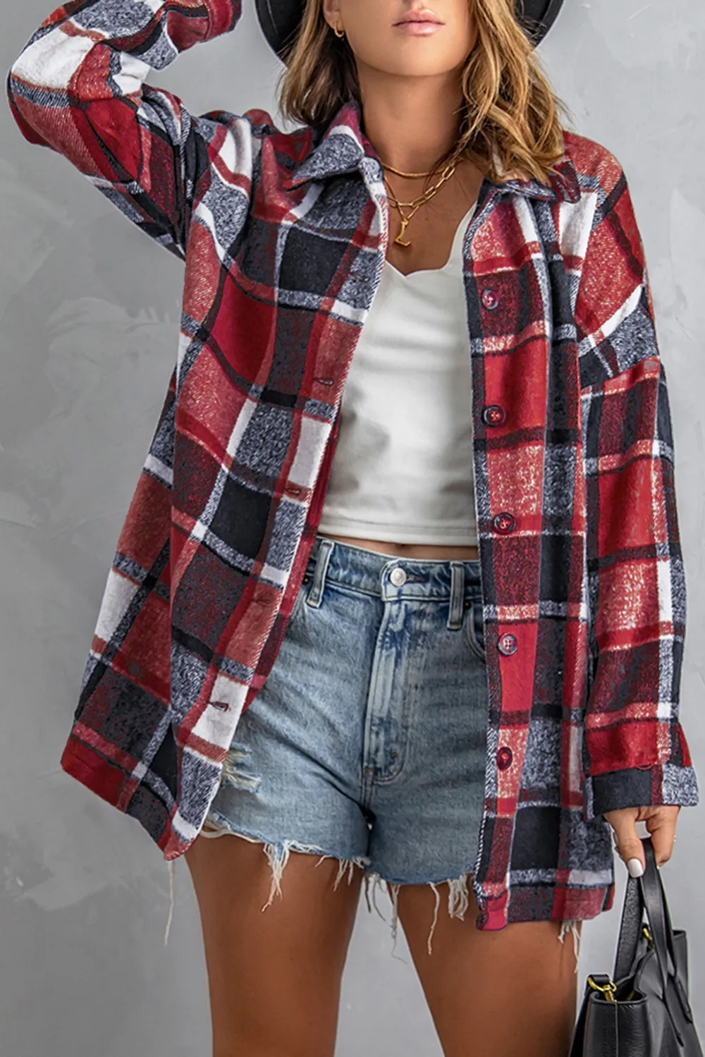Plaid Color Block Patchwork Shirt Jacket