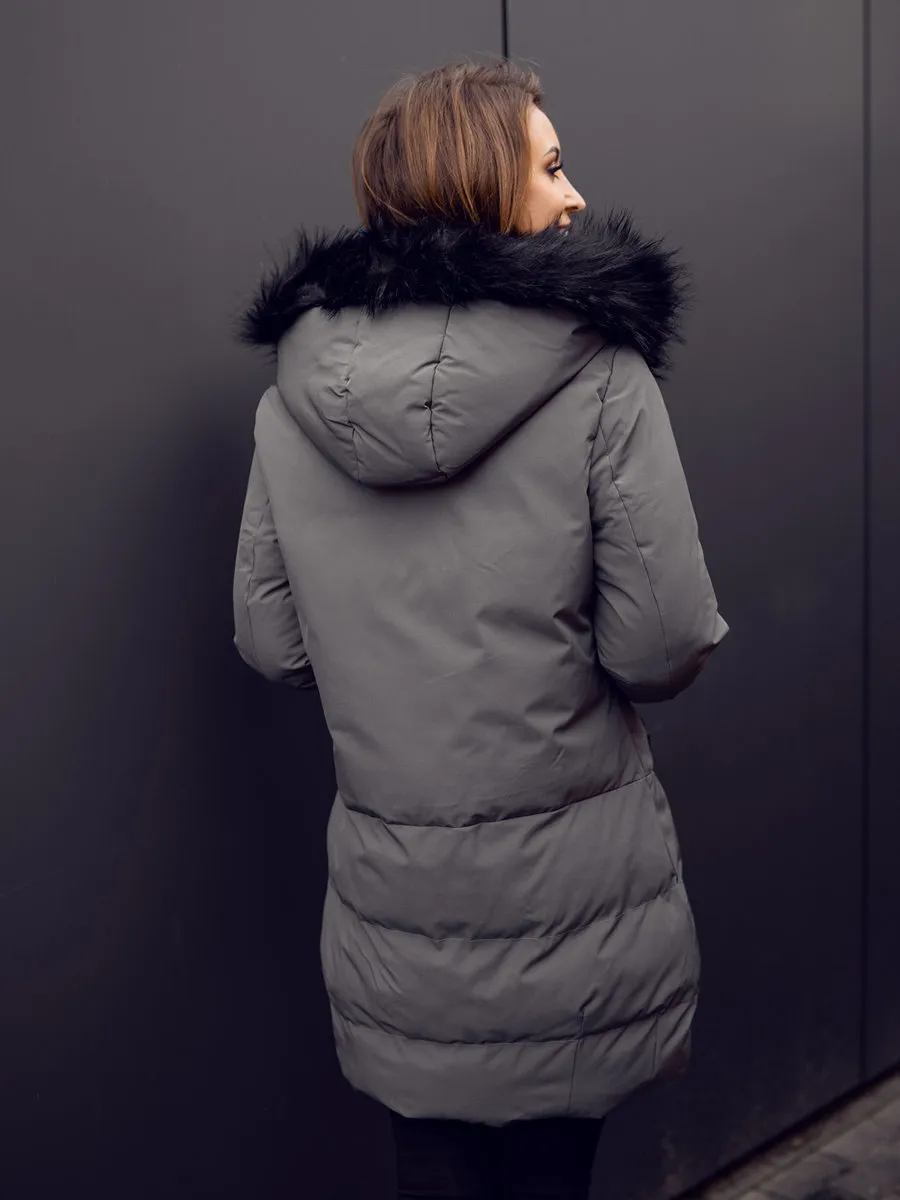 Women's Graphite Quilted Winter Jacket With Hood