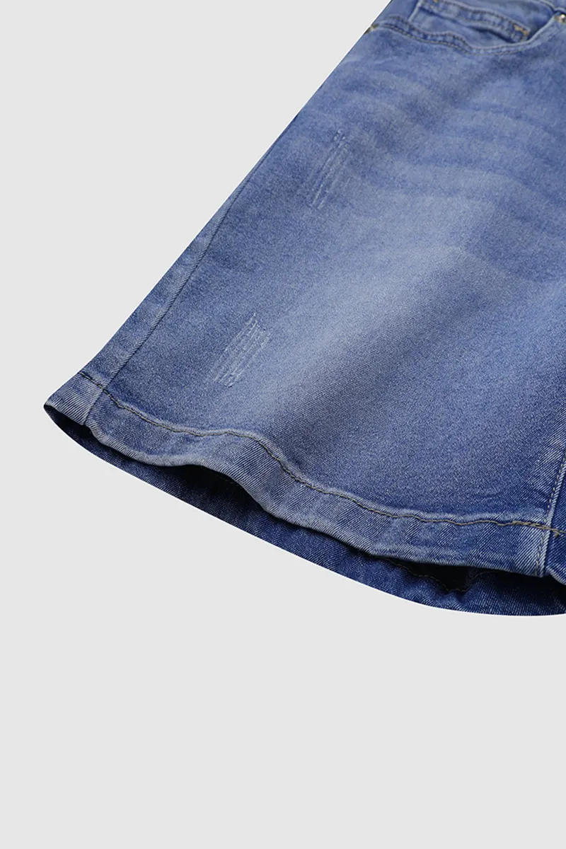 Zip Fly Ripped Denim Shorts Without Belt