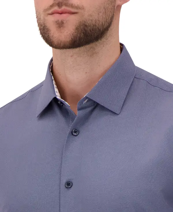 Twill-Print Four-Way-Stretch Modern-Fit Men's Dress Shirt