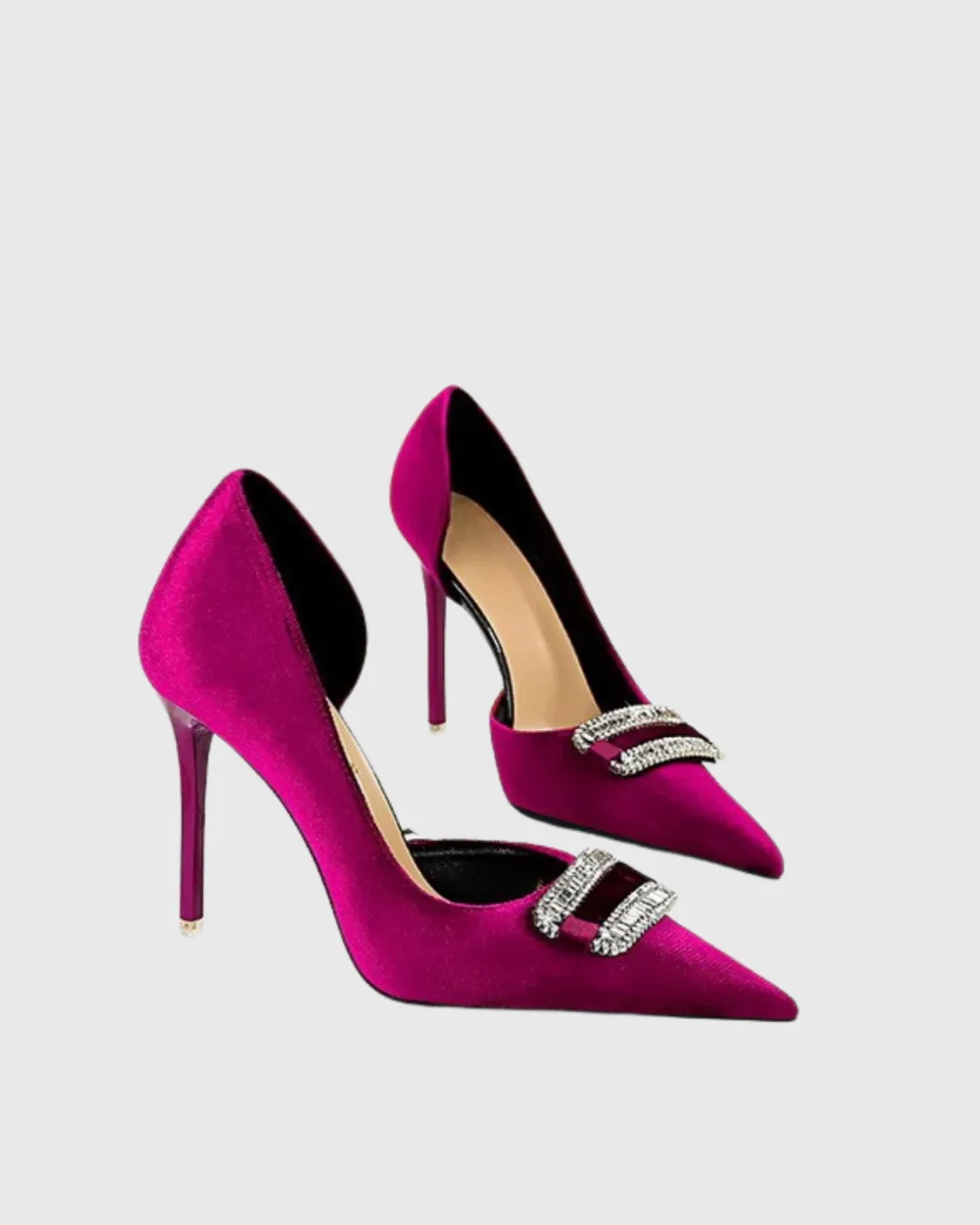 Rhinestone Side Cut Pumps in Fuchsia