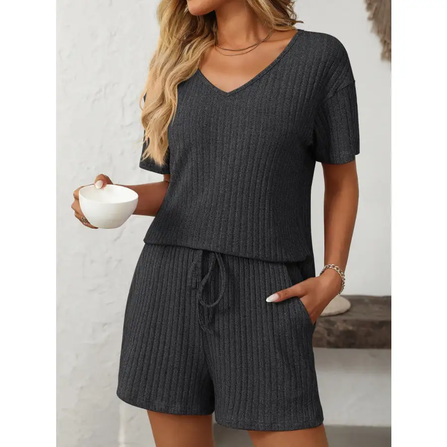Mandy V Neck Short Sleeve Top and Shorts Set