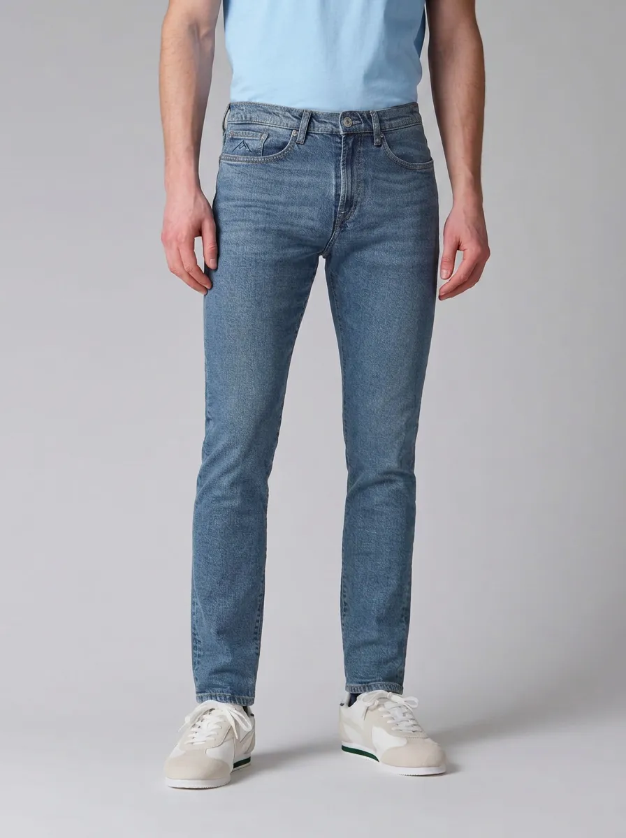 Men's Modern Comfort Mountain Logo Embroidered Stretch Denim Jeans