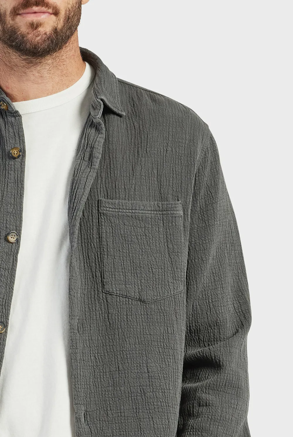 Gray Textured Button Down Overshirt