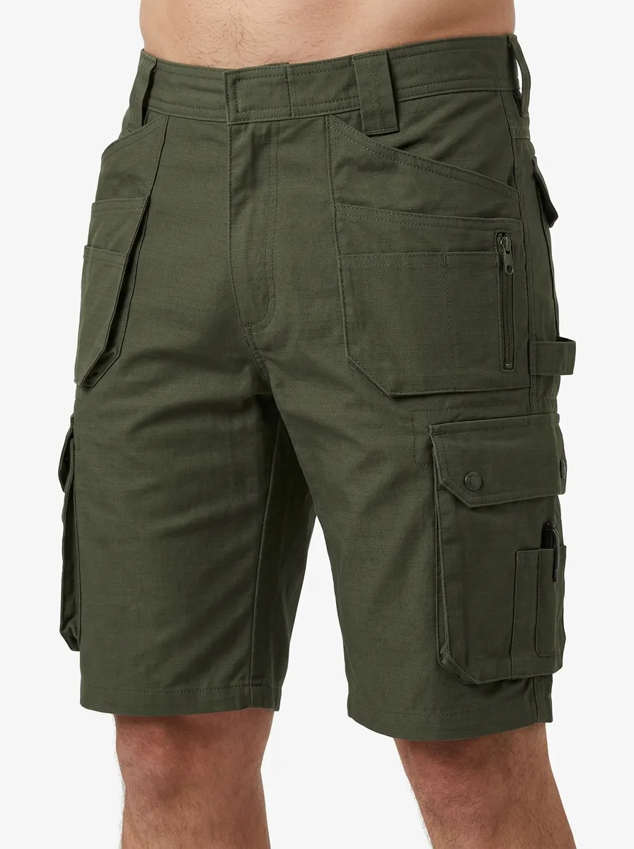 Men's Olive Green Multi-Pocket Tactical Cargo Shorts