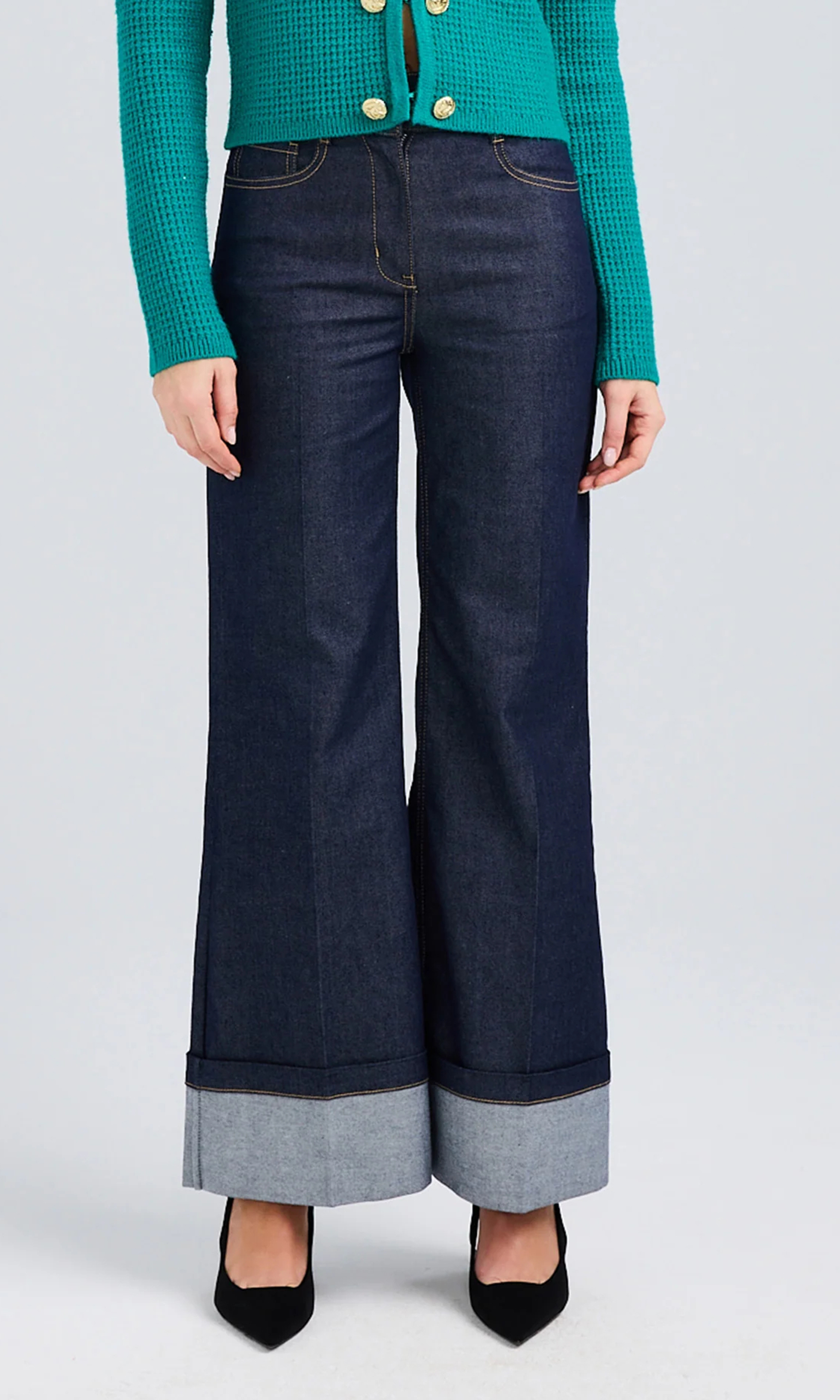 Dark-Colored Wide-Leg Jeans With Cuffs