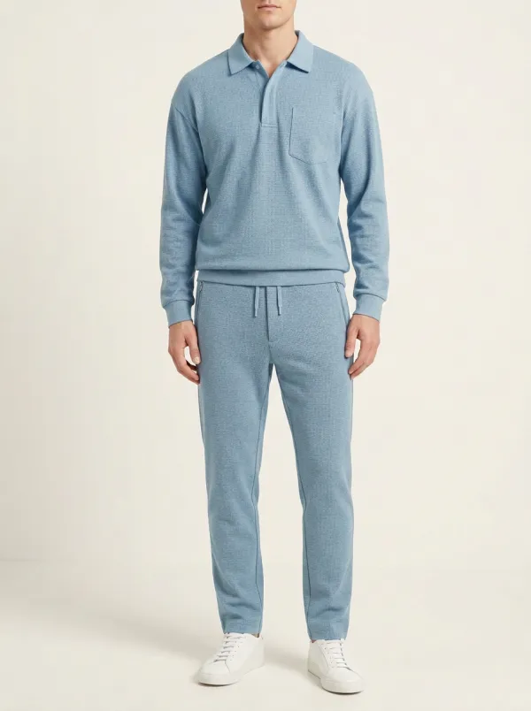 Men's Practical Textured Polo Collar Jacket and Jogger Pants Set