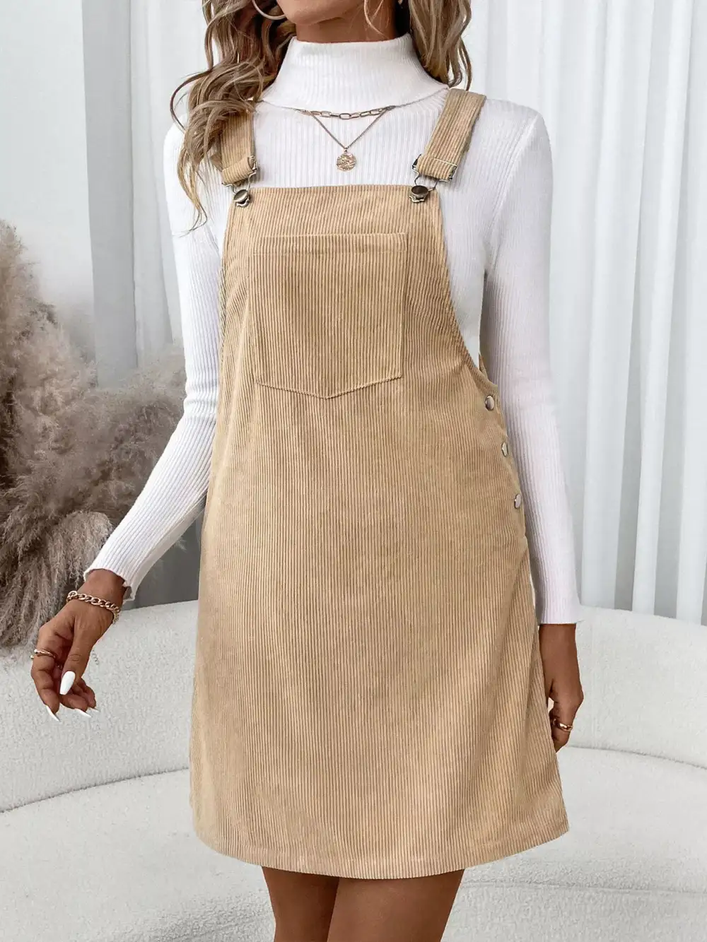 Corduroy Pocket Overall Mini Dress