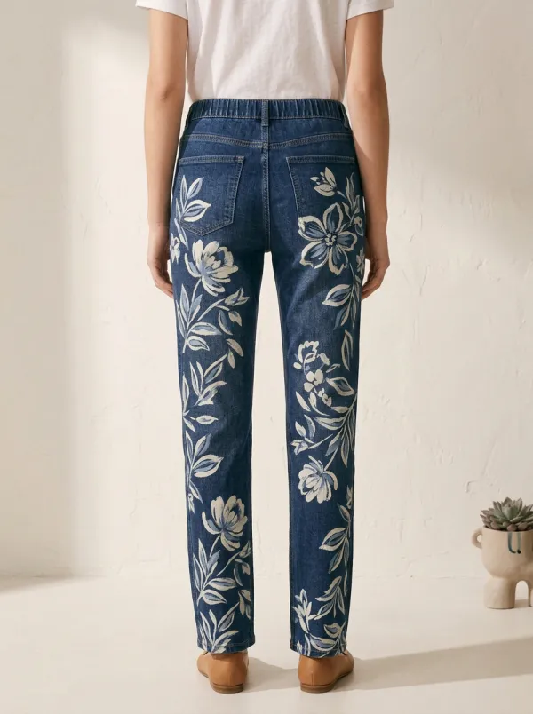Women's Floral Lover Blue Botanical Printed Jeans