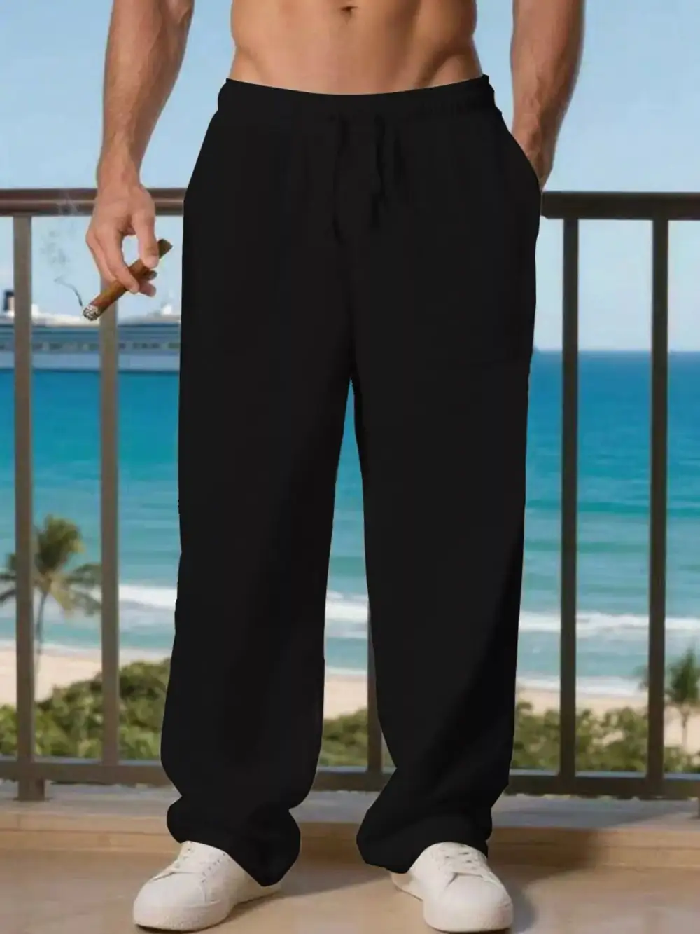 Men's Full Size Casual Loose Linen Pants Plus