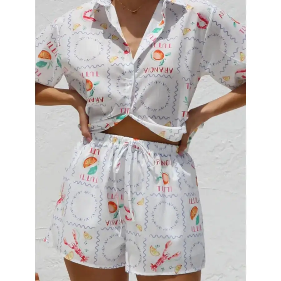 Printed Button Down Short Sleeve Top and Shorts Set