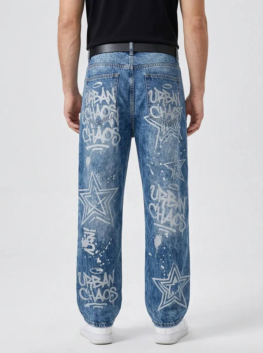 Men's Street Inspired Streetwear Graffiti Star Jeans