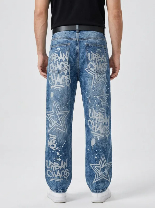 Men's Street Inspired Streetwear Graffiti Star Jeans