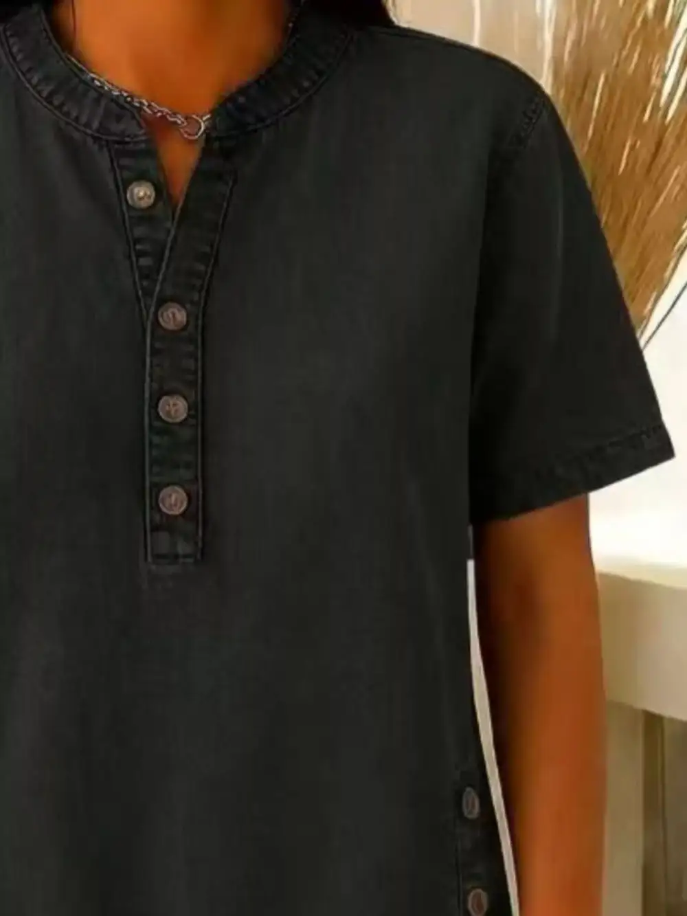 Button Detail Short Sleeve Blouse Plus