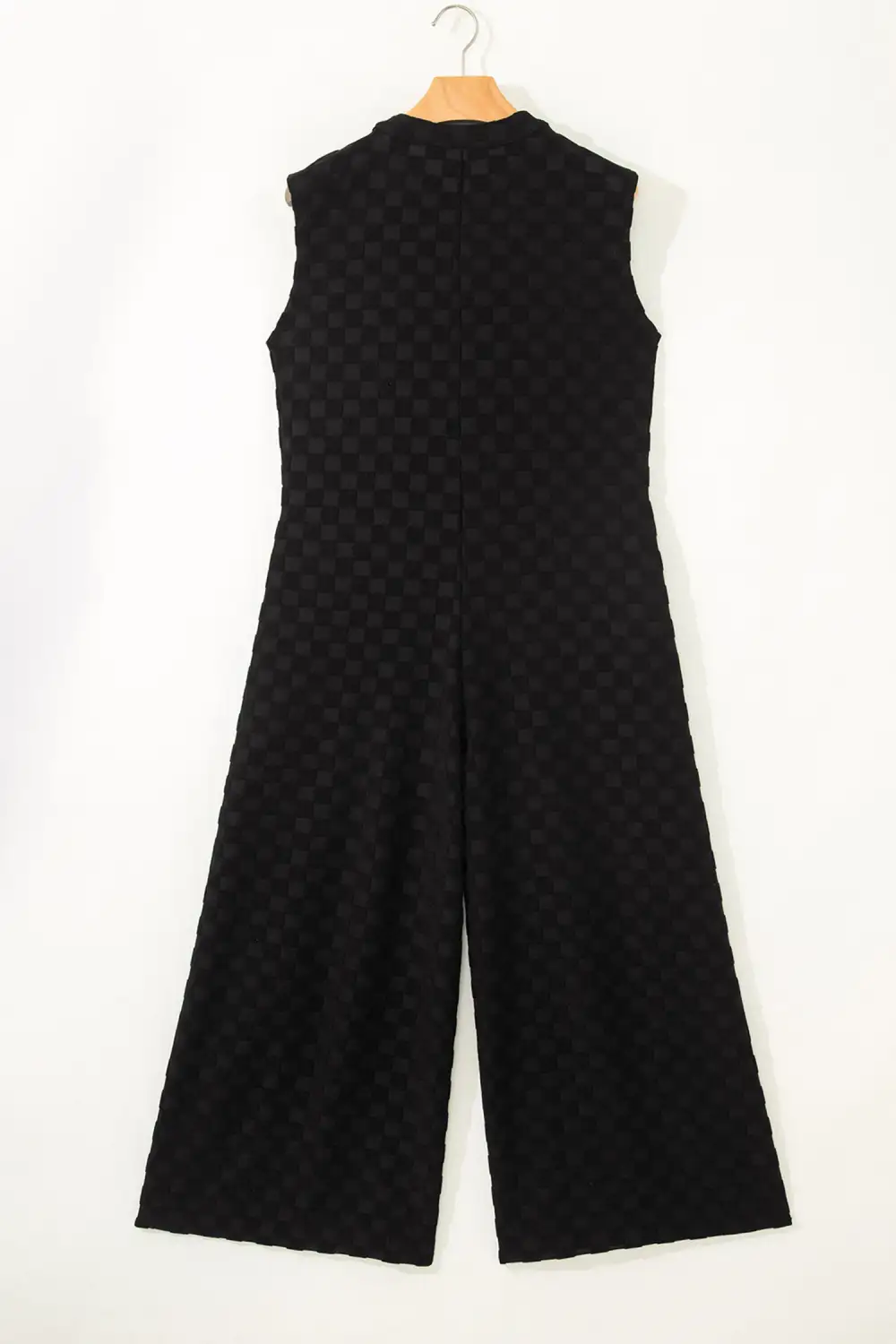 Half Buttons Sleeveless Wide Leg Textured Jumpsuit