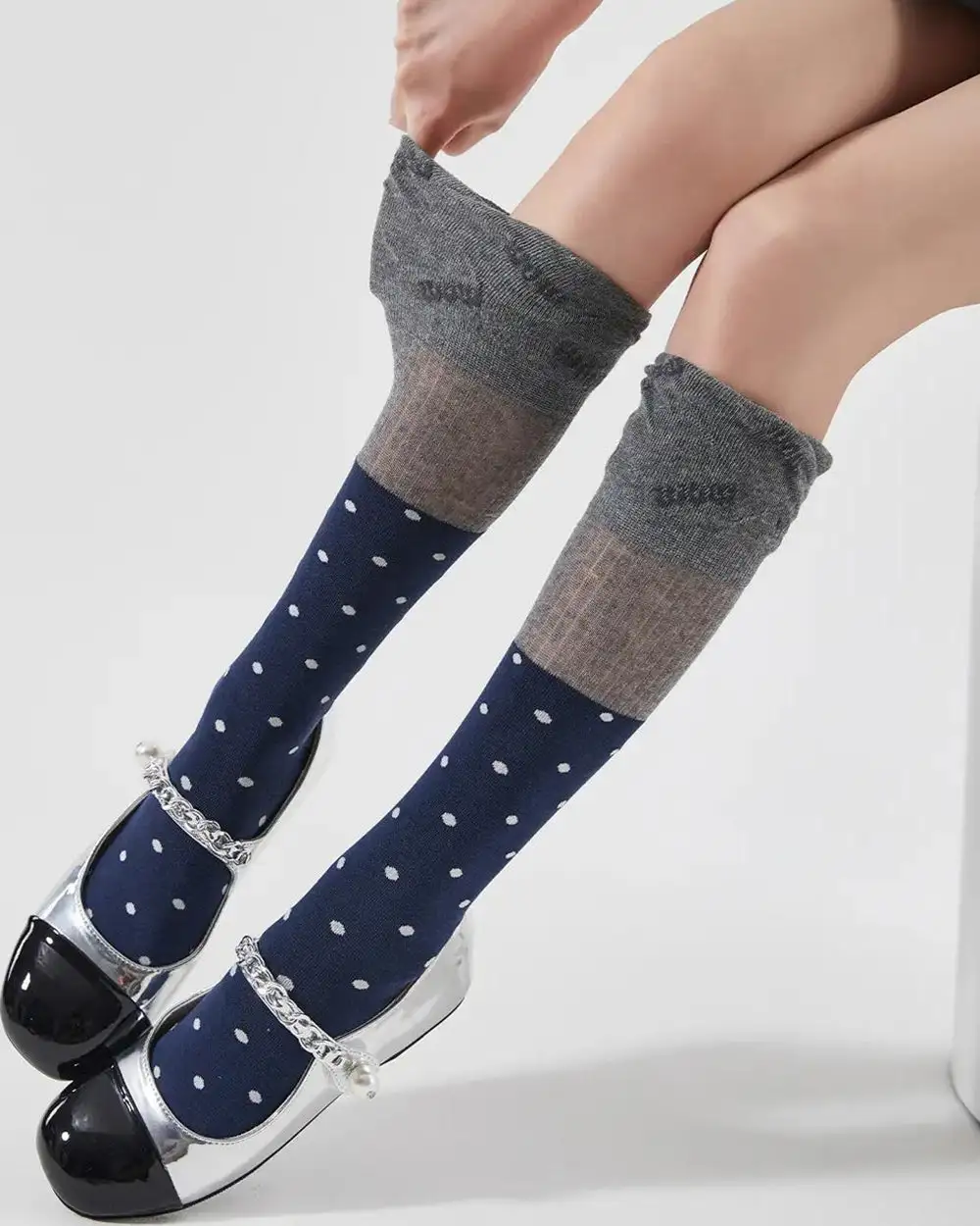 Preppy Polka Dot Knee High Textured Socks