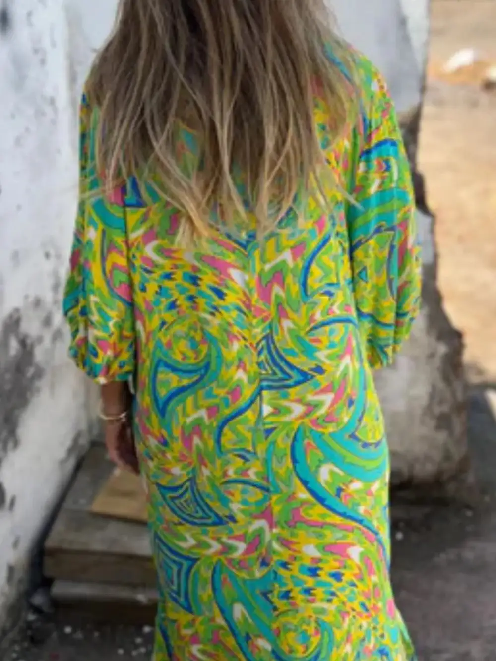 V-Neck Printed Midi Dress