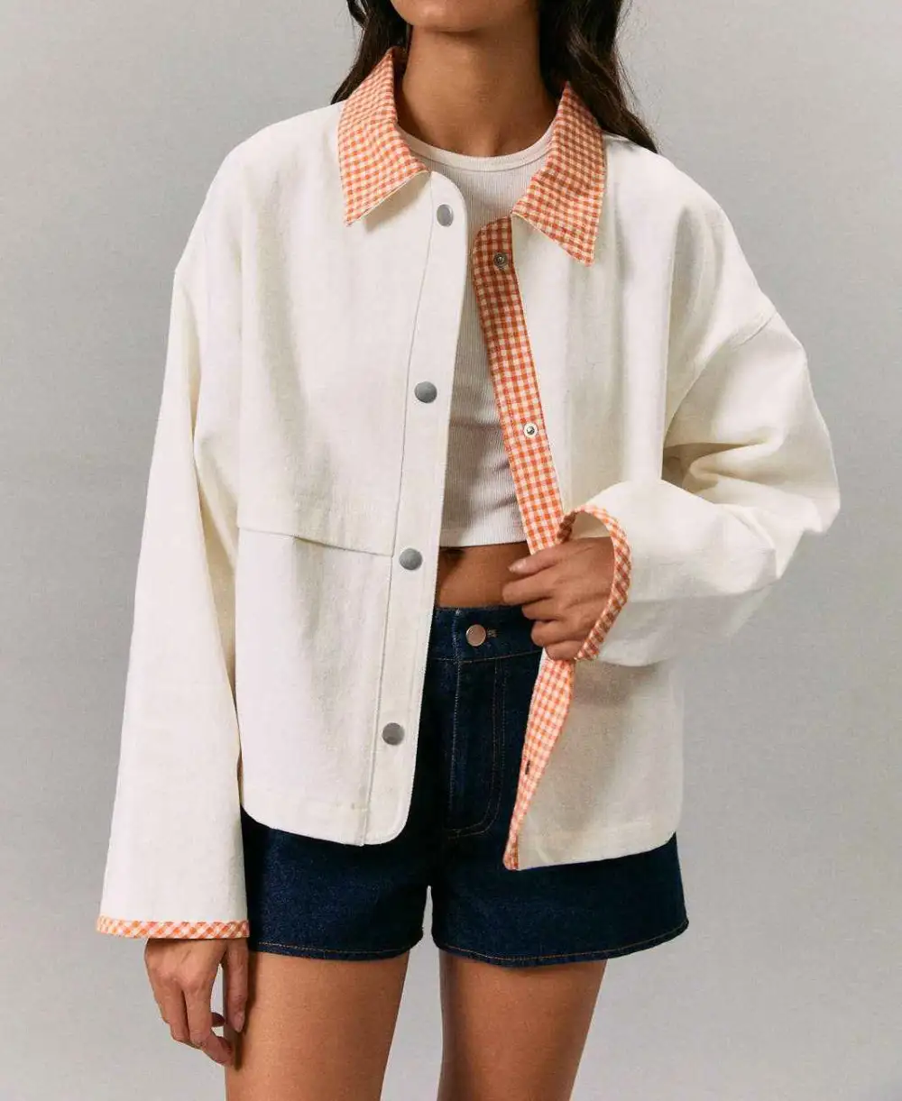 Gingham Contrast Casual Jacket