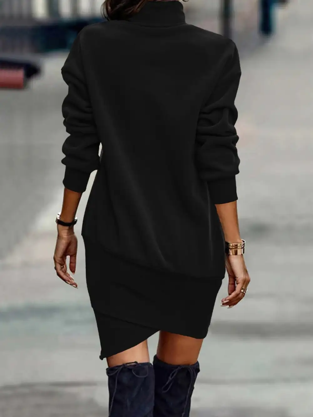 Polished Detail Long Sleeve Mini Dress