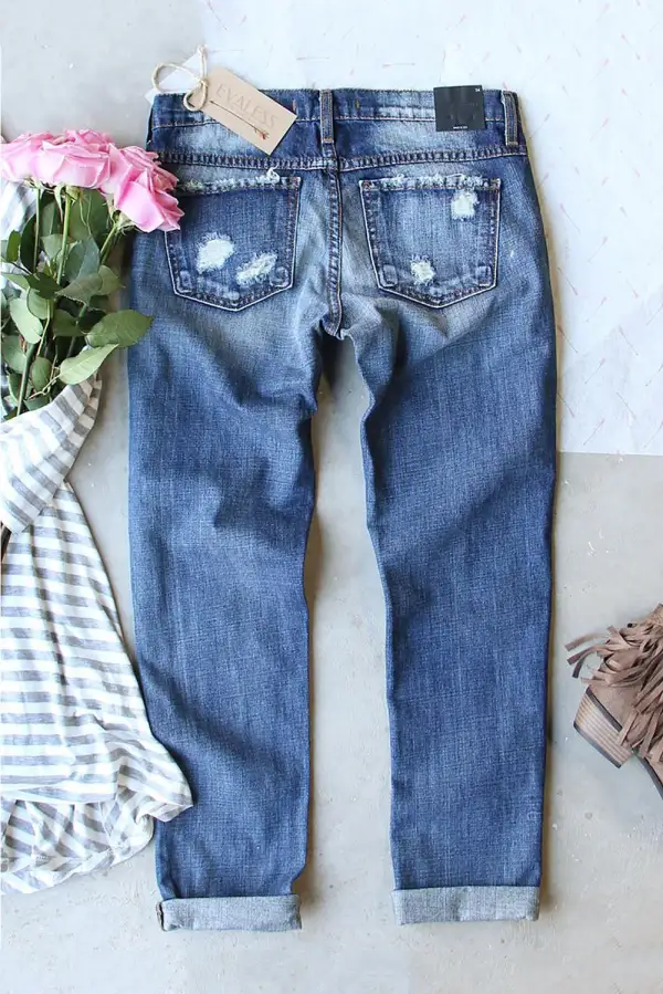 Baseball GAME DAY Print Button Pockets Ripped Jeans