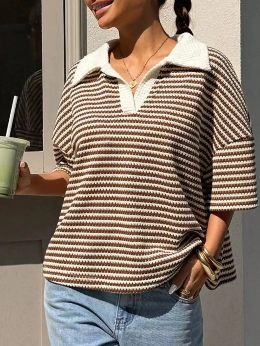 Striped Knit Polo Shirt