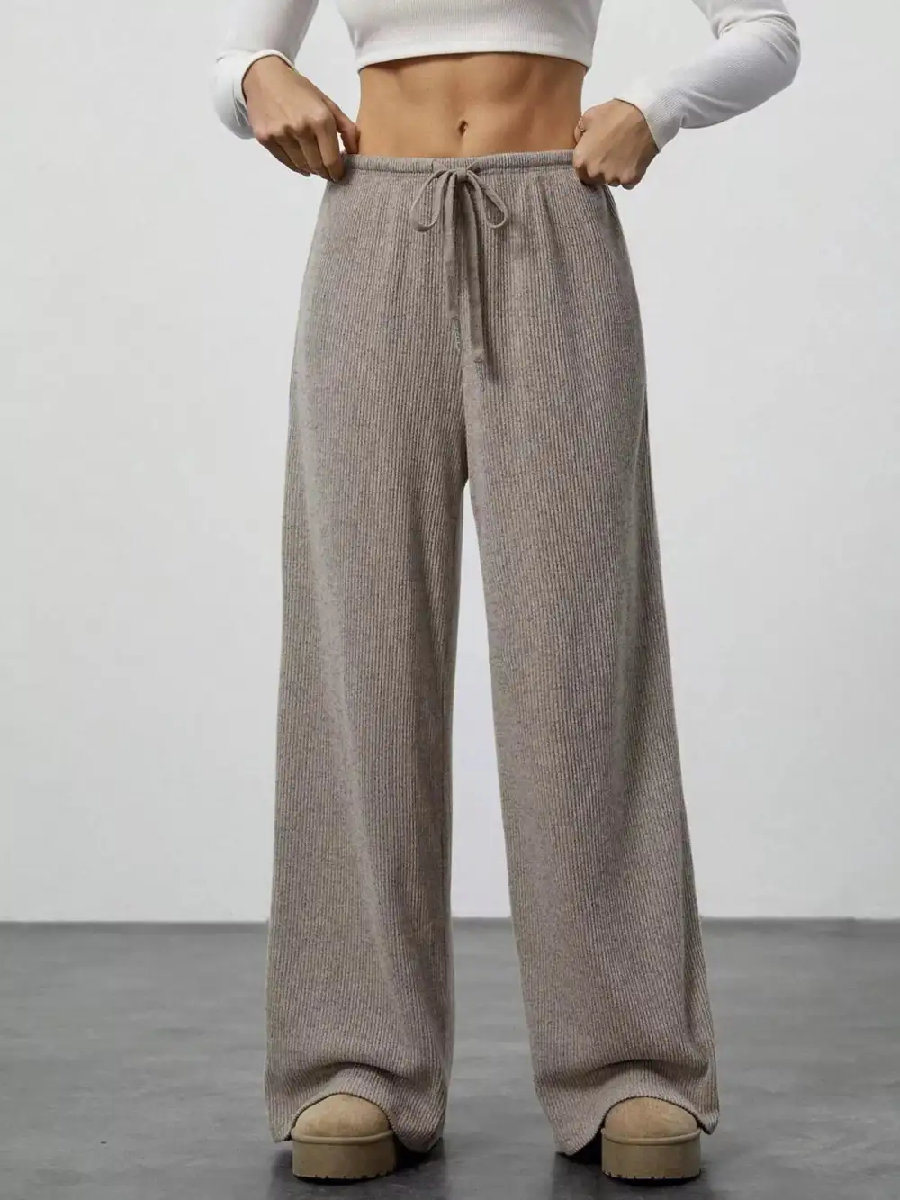 Wide Leg Relaxed Fit Drawstring Casual Pants