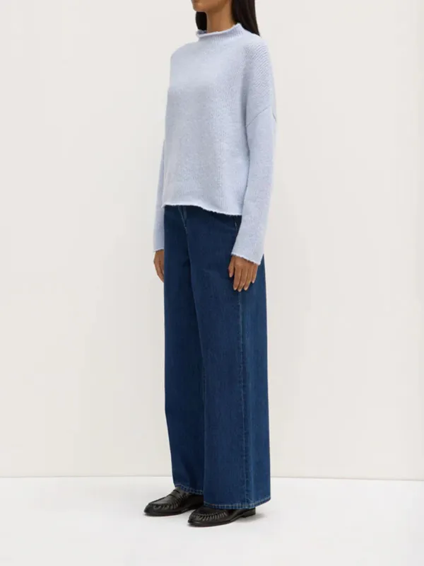 Casual Style Knit Light Blue