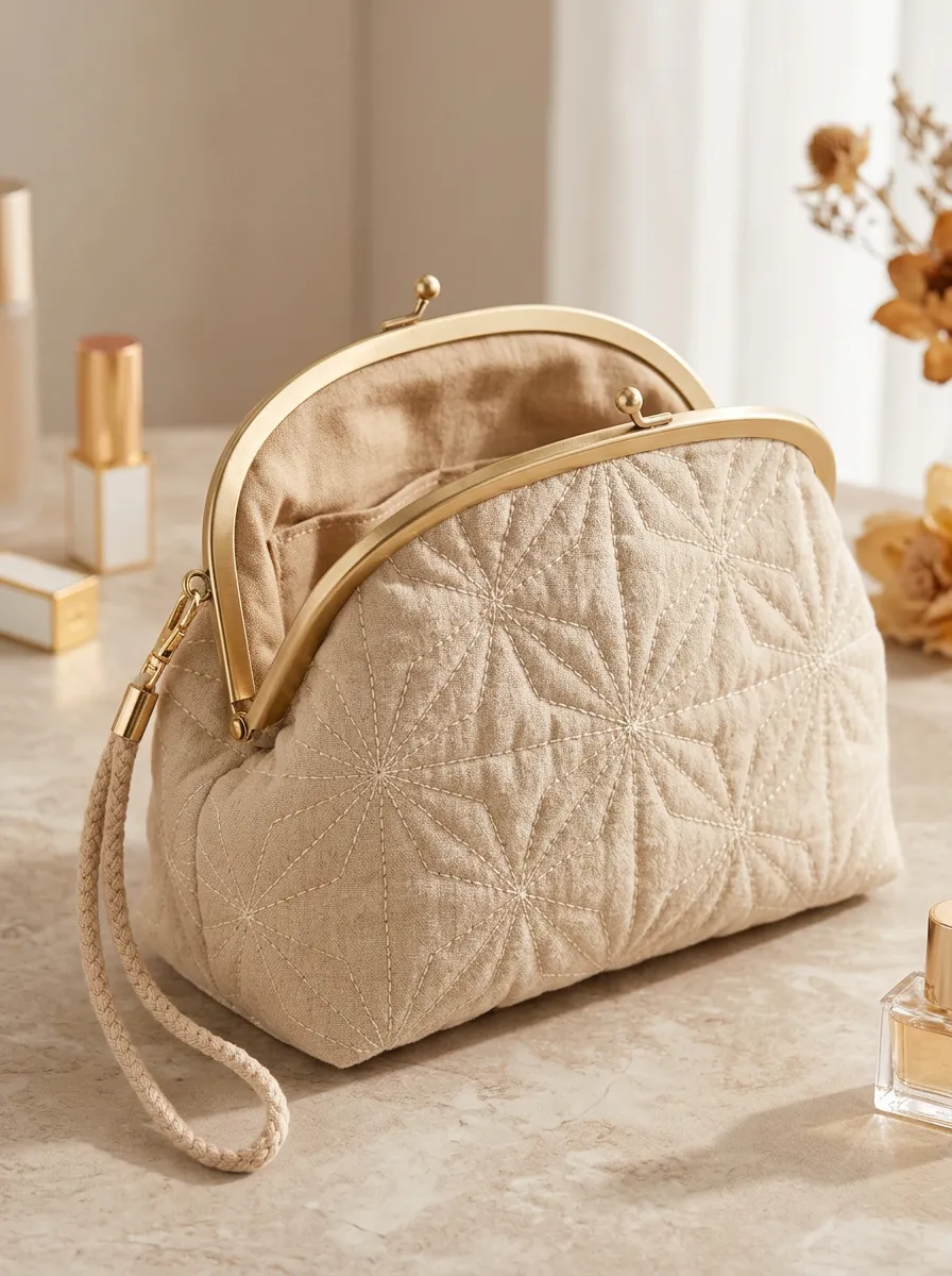 Vintage Geometric Quilted Embroidered Makeup Bag