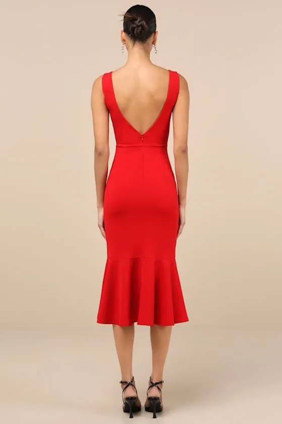 Moment Maker Black Square Neck Trumpet Midi Dress